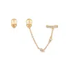 Sally Skoufis Women's White / Gold Peace Stud Ear Cuff Set With Man Made Cz Diamond Stimulant In Sterling Silver & In Multi