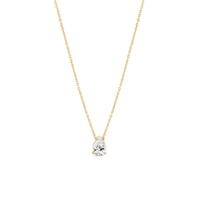 Sally Skoufis Women's White / Gold Pure Droplet Necklace Petite With Man Made White Cz Diamond Stimulant In Sterli In Multi