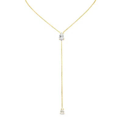 Sally Skoufis Women's White / Gold Pure Lariat With Man Made Cz Diamond Stimulant In Sterling Silver & 18k Gold Ve In Multi