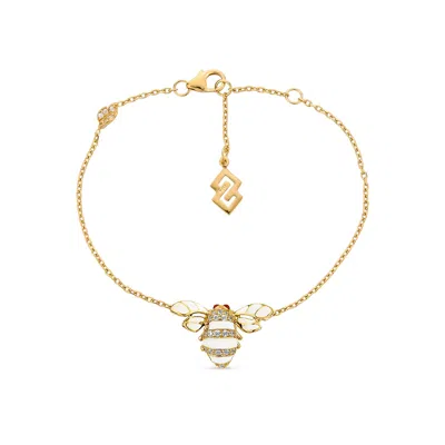 Sally Skoufis Women's White / Gold Queen Bee Bracelet With Man Made Cz Diamond Stimulant & Ivory Enamel In 18k Gol In Multi
