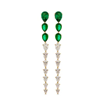 Sally Skoufis Women's White / Green / Gold Pure Drop Grande Earring With Man Made Emerald & Cz Diamond Stimulant I In Multi