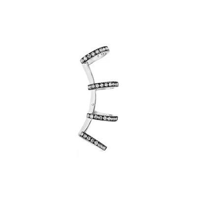 Sally Skoufis Women's White / Silver / Black Edge Ear Cuff With Man Made Cz Diamond Stimulant In Platinum In Multi