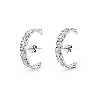 Sally Skoufis Women's White / Silver Culture Earrings With Man Made White Cz Diamond Stimulant In Sterling Silver In Multi