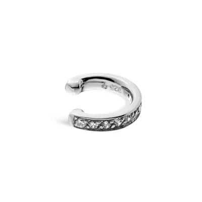 Sally Skoufis Women's White / Silver Edge Mono Ear Cuff With Man Made White Cz Diamond Stimulant In Sterling Silve In Multi