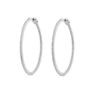 Sally Skoufis Women's White / Silver Light Hoop Earrings With Man Made Cz Diamond Stimulant In Sterling Silver In Multi