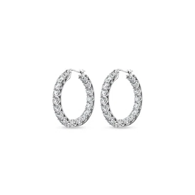 Sally Skoufis Women's White / Silver Luxe Grande Hoop Earrings With Man Made Cz Diamond Stimulant In Sterling Silv