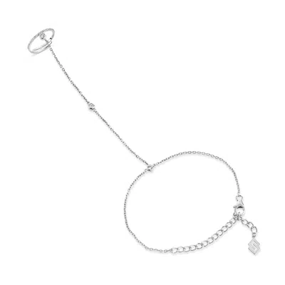 Sally Skoufis Women's White / Silver Minx Hand Chain With Man Made Cz Diamond Stimulant In Sterling Silver In Multi