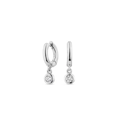 Sally Skoufis Women's White / Silver Minx Solitaire Huggie Earrings With Man Made Cz Diamond Stimulant In Sterling In Multi