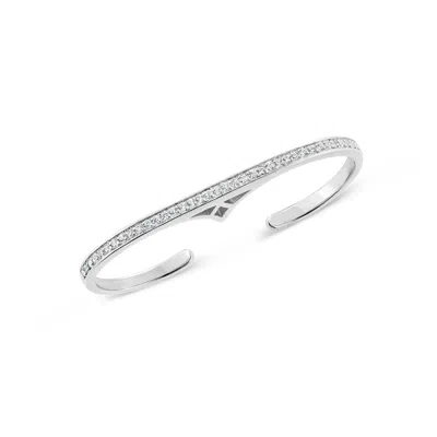 Sally Skoufis Women's White / Silver Naked Double Finger Ring With Man Made Cz Diamond Stimulant In Sterling Silve In Multi