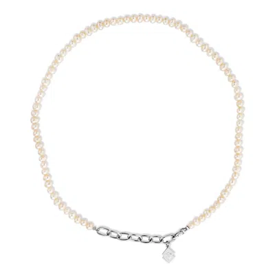 Sally Skoufis Women's White / Silver New Moon Necklace With Natural White Pearl In Sterling Silver In Multi