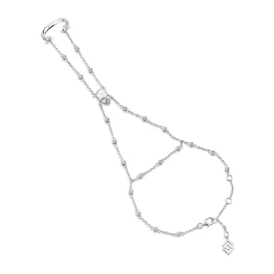 Sally Skoufis Women's White / Silver Peace Hand Chain With Man Made White Diamonds In Sterling Silver In Multi
