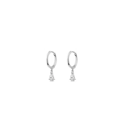 Sally Skoufis Women's White / Silver Pure Drop Alchemy Huggie Earrings With Man Made Cz Diamond Stimulant In Sterl In Multi