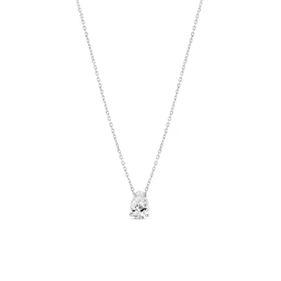 Sally Skoufis Women's White / Silver Pure Droplet Necklace Petite With Man Made Cz Diamond Stimulant In Sterling S In Multi