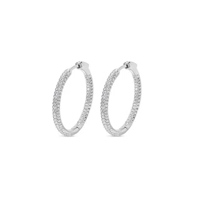 Sally Skoufis Women's White / Silver Pursuit Pave Hoops Petite With Man Made Cz Diamond Stimulant In Sterling Silv In Multi