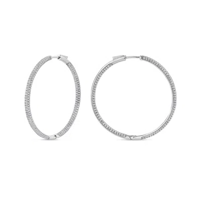 Sally Skoufis Women's White / Silver Pursuit Pave Hoops With Man Made Cz Diamond Stimulant In Sterling Silver In Multi