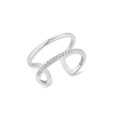 Sally Skoufis Women's White / Silver Rythm Ring With Man Made Cz Diamond Stimulant In Sterling Silver In Multi