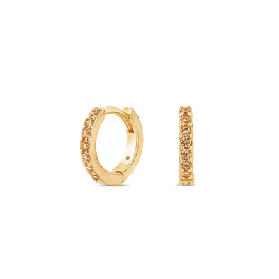 Sally Skoufis Women's Yellow Light Huggie Earrings With Man Made Cz Diamond Stimulant In Sterling Silver & 18k Gol