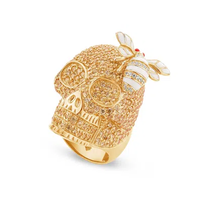 Sally Skoufis Women's Yellow / Orange / Gold Renewal Ring With Man Made Champagne Diamonds & Ivory Enamel In 18k G In Multi