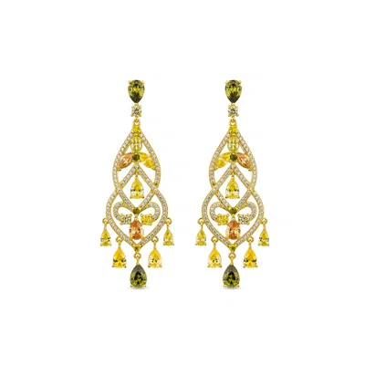 Sally Skoufis Women's Yellow / Orange / Green Chandelier Earrings With Man Made Champagne Cz Diamond Stimulant In1 In Multi