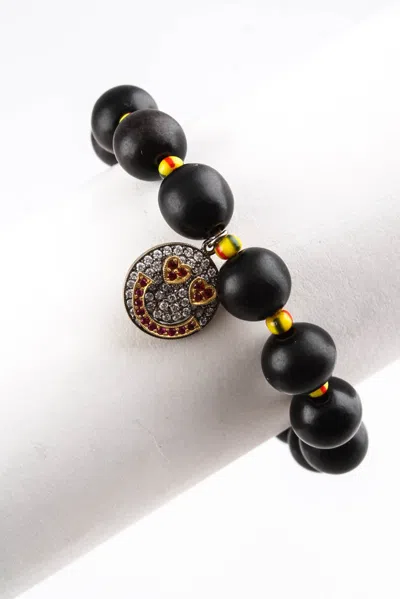 Sally Sohn Womens Ancient Bead Diamond Ruby Happy Face 18k White Gold Bracelet In Black