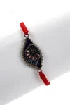 Sally Sohn Womens Sterling Silver Red Cord Sapphire Ruby Eye Bracelet In Silver