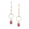 Salome Women's Red / Pink / Gold Persephone Pearl Earrings In Gold