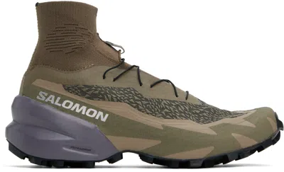 Salomon Khaki Speedcross Advanced Sneakers In Stone Gray/fallen Ro