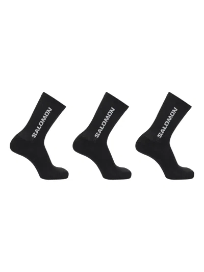 Salomon Logo-intarsia Socks (set Of Three) In Black