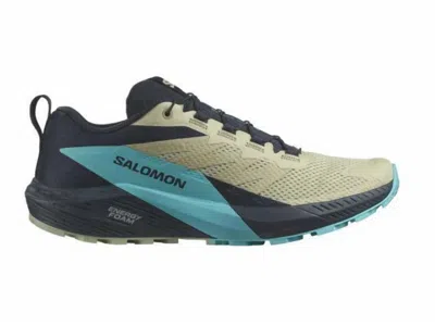 Salomon Men's Sense Ride 5 Running Shoe In Alfalfa/carbon/peacock Blue In Multi