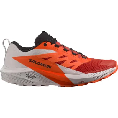 Salomon Men's Sense Ride 5 Trail Running Shoes In Lunar Rock/shocking Orange/fiery Red