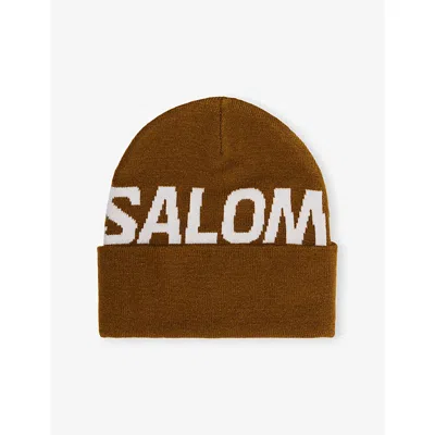 Salomon Mens Olive Hermitage Brand-print Knitted Beanie In Brown