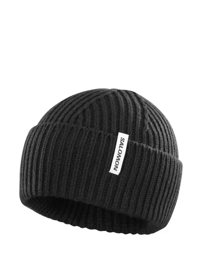 Salomon Snowbird Ribbed Label Beanie In Black