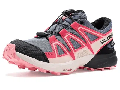 Salomon Speedcross Waterproof (little Kid/big Kid) Kid's Shoes Grisaille/hushed Violet/rouge Red : 1 Little  In Multi