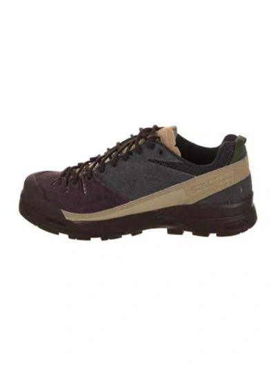 Pre-owned Salomon Suede Colorblock Pattern Athletic Sneakers In Burgundy