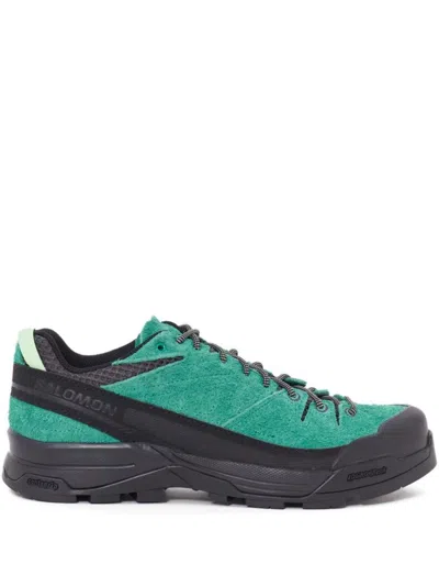 Salomon Textured Green Suede Sneakers With Lace-up Design In Black