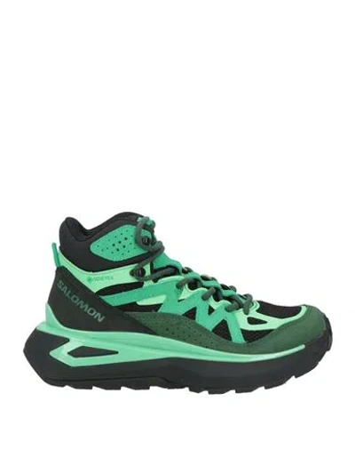 Salomon Woman Sneakers Black Size 6.5 Textile Fibers, Leather In Green