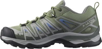 Pre-owned Salomon Women's X Ultra Pioneer Aero Hiking Shoes In Oil Green/castor Gray/amparo Blue