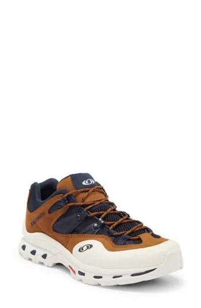 Salomon Man Sneakers Brown Size 4 Leather, Textile Fibers, Rubber In Vanila/rubber/dark Sapp