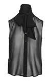 Salon 1884 Bassi Bow-neck Silk Crepe Blouse In Black