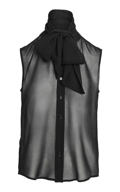 Salon 1884 Bassi Bow-neck Silk Crepe Blouse In Black