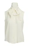 Salon 1884 Bassi Bow-neck Silk Crepe Blouse In White