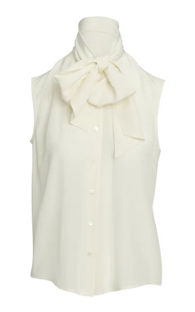 Salon 1884 Bassi Bow-neck Silk Crepe Blouse In White