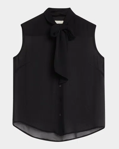 Salon 1884 Basso Lavelliere Blouse In Silk Chiffon In Black