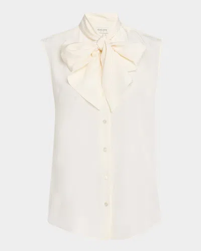 Salon 1884 Basso Lavellire Silk Crepe De Chine Blouse In Perla