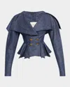 Salon 1884 Callo Redingote Cape Peplum Jacket In Blue