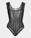 Salon 1884 Caro Sheer Knit Tank Bodysuit In Black