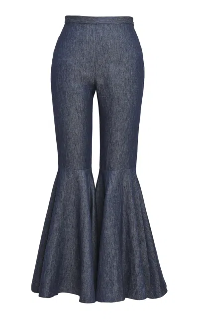 Salon 1884 Catullo Linen-denim Flared Pants In Blue