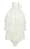 Salon 1884 Farussi Ruffled-lace Silk Top In White