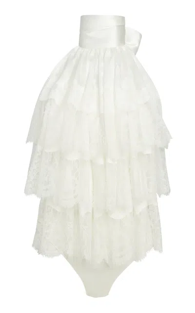 Salon 1884 Farussi Ruffled-lace Silk Top In White