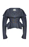 Salon 1884 Callo Redingote Cape Peplum Jacket In Blue